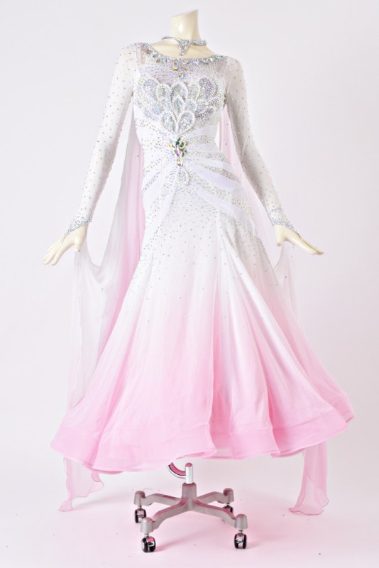 スタンダードドレス WS0485 ホワイト/ローズピンク S 社交ダンス