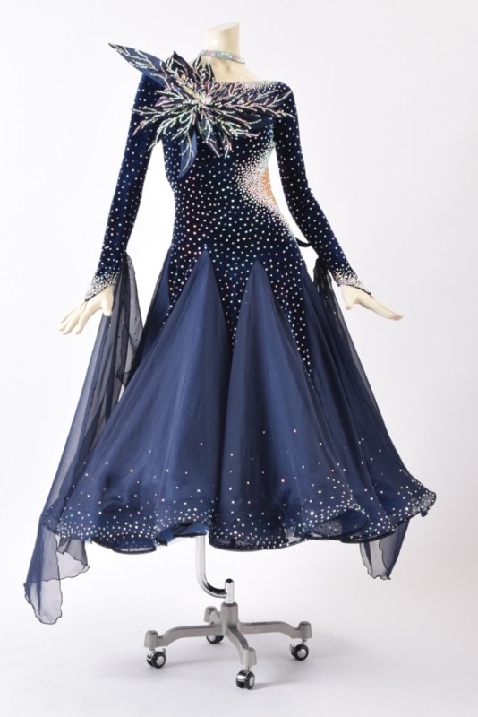 Y 5501【タカダンス】S★ネイビー/スワロ/スタンダードドレス☆社交ダンス Y 5501【タカダンス】S☆ネイビー/スワロ/スタンダードドレス☆社交