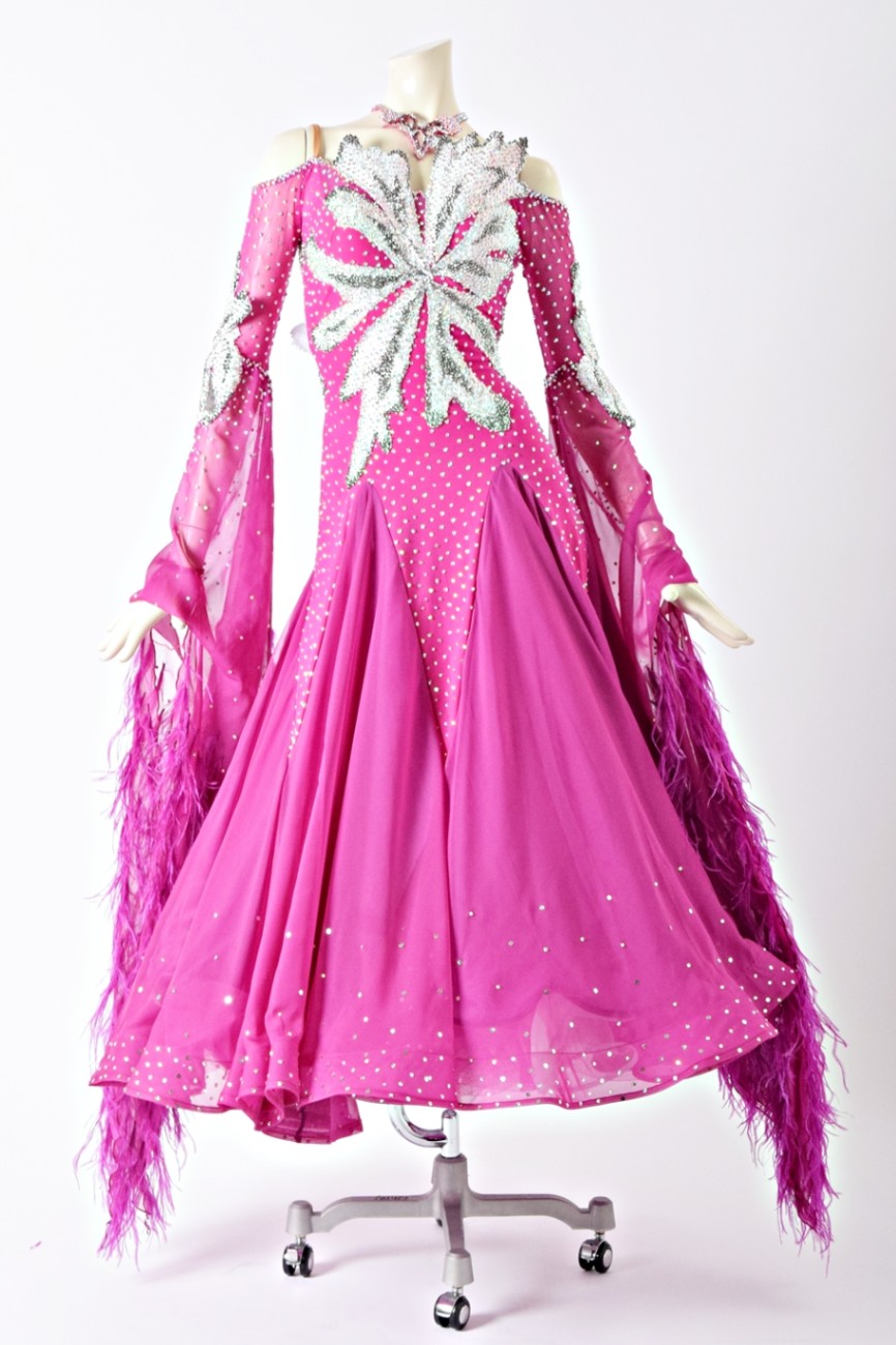 社交ダンスドレス／スタンダード／SMサイズ／ピンク スタンダードドレス WS0539 モデナ/ホワイト S 社交ダンス モダン