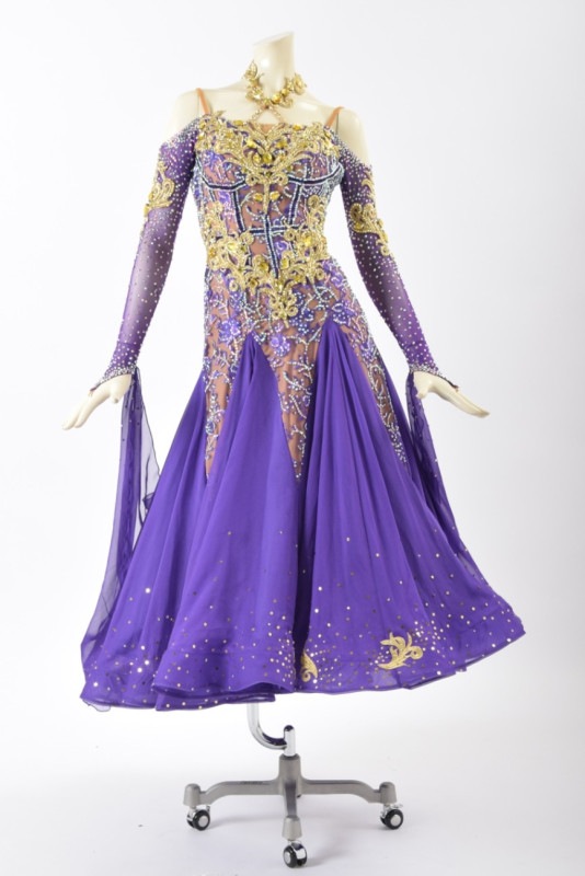 スタンダードドレス WS0524 パープル S 社交ダンス モダンドレス