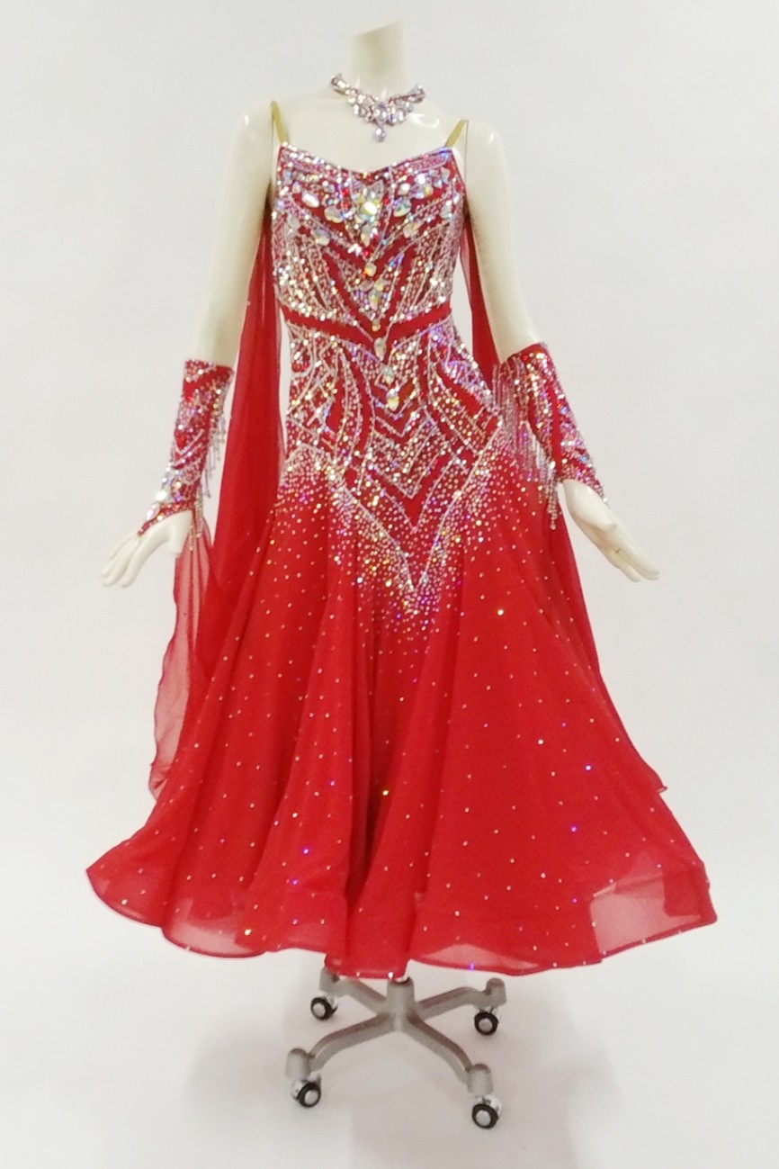 スタンダードドレス WS0553 レッド Ⅱ M 社交ダンス モダンドレス