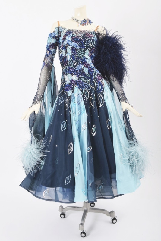 スタンダードドレス WS0584 ネイビー/アイスブルー M 社交ダンス