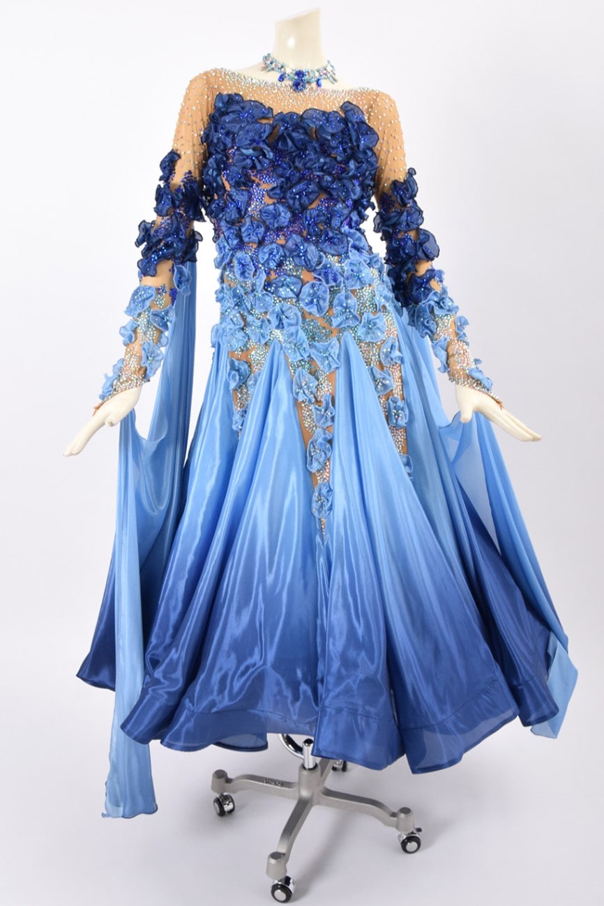 社交ダンスドレス ネイビーブルー ビジュー付き 社交ダンス用ネイビーブルードレス