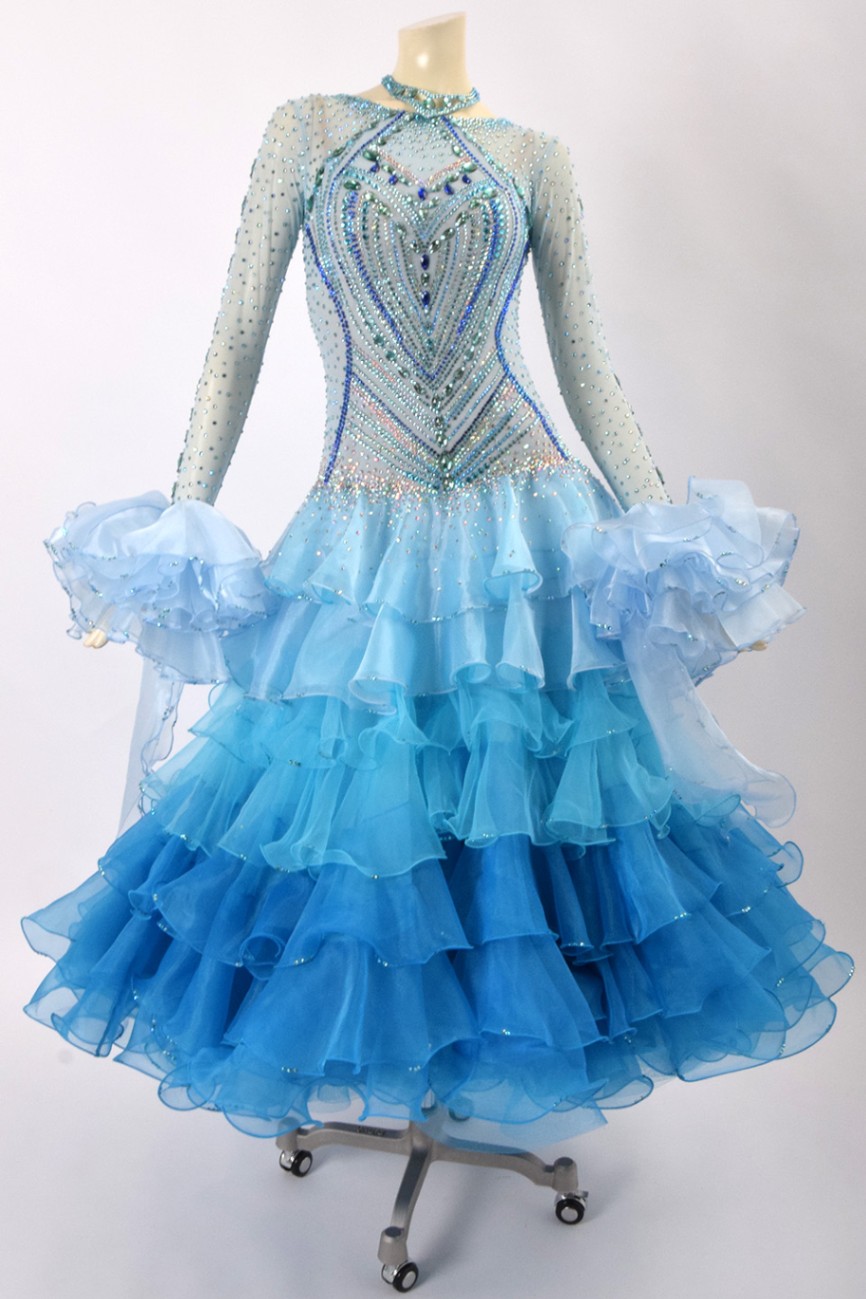 スタンダードドレス WS0595D アイスブルー M 社交ダンス モダンドレス 