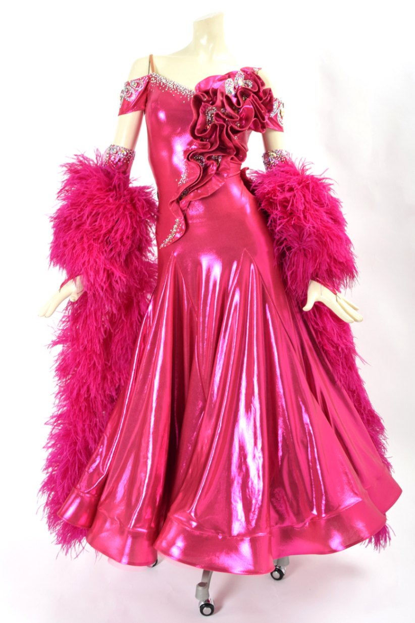 社交ダンス衣装】ピンク×豪華フロート TAKADANCE ワンピース ドレス