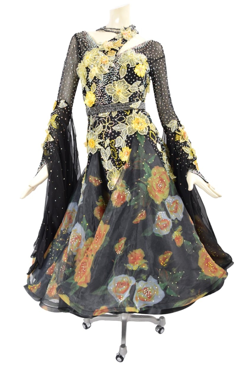 スタンダードドレス WS0608D ブラック/サフラン M 社交ダンス モダン