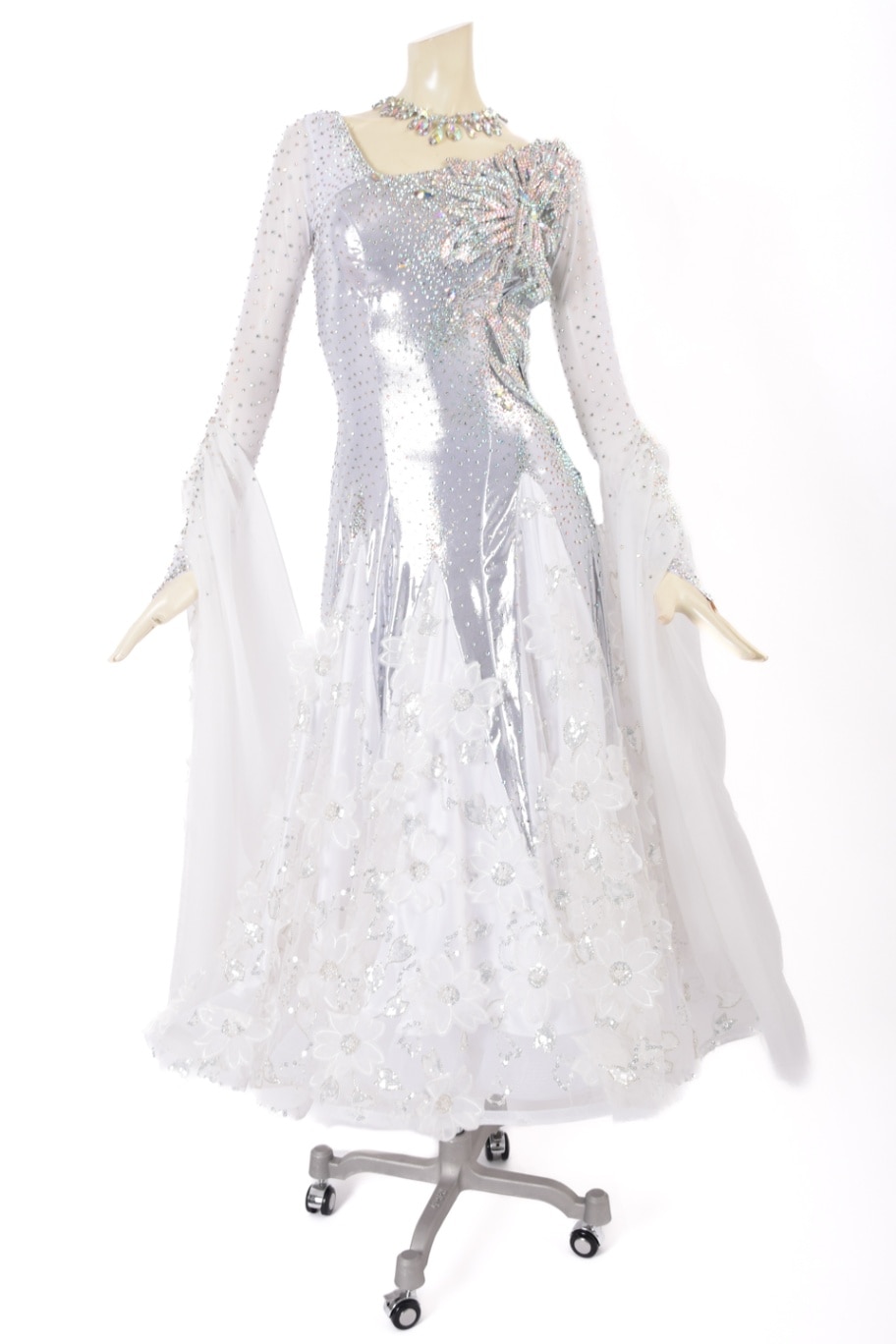 スタンダードドレス WS0629D ホワイト M 社交ダンス モダンドレス  