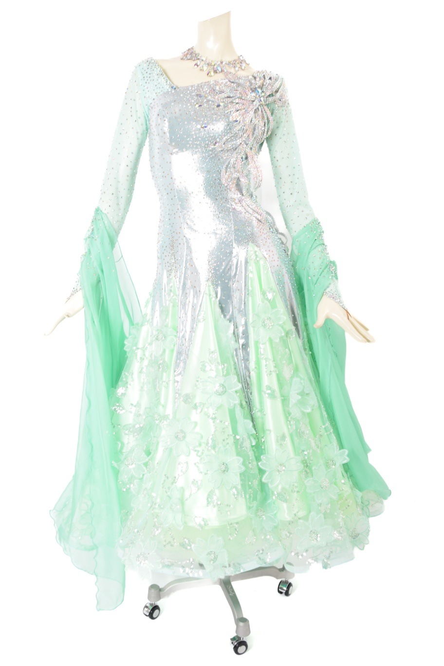 ミントグリーン社交ダンスドレスM
