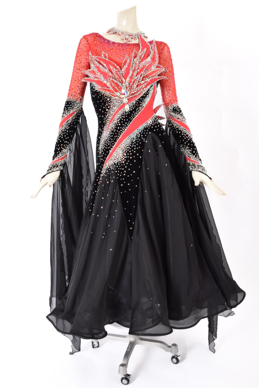 社交ダンス♡タカダンス　モダン　スタンダードドレス スタンダードドレス WS0633D ブラック S 社交ダンス モダン