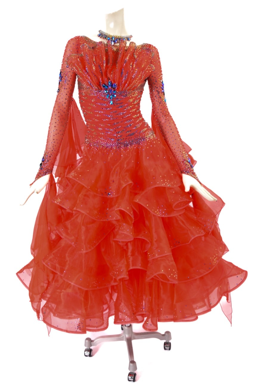 社交ダンス♡タカダンス　モダン　スタンダードドレス スタンダードドレス WS0612D レッド S 社交ダンス モダンドレス ボール