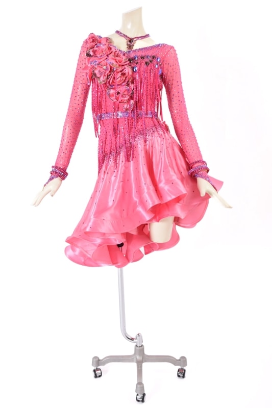 ラテンドレス WL0115D エレクトリックピンク L 社交ダンス タカダンス