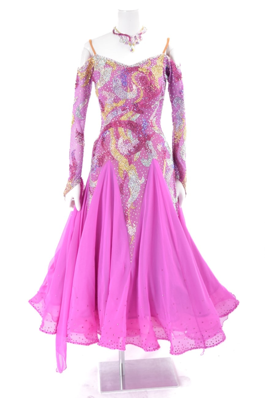 CLAYMORE Mサイズ 新品 社交ダンス スタンダードドレス パープル スタンダードドレス WS0583 パープル M 社交ダンス モダンドレス