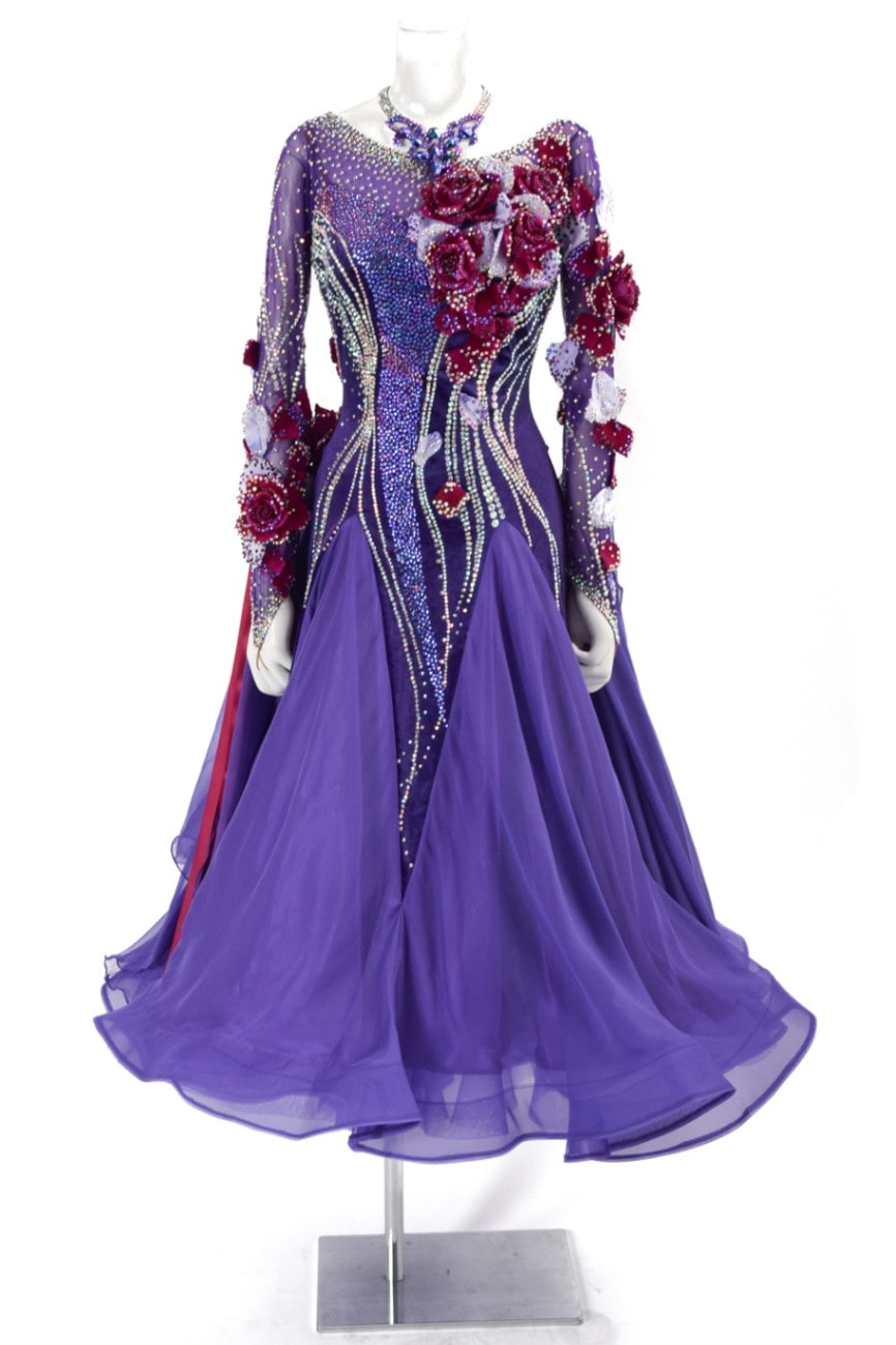 タカダンス新品社交ダンスドレス スタンダードドレス WS0651D パープル L 社交ダンス モダンドレス