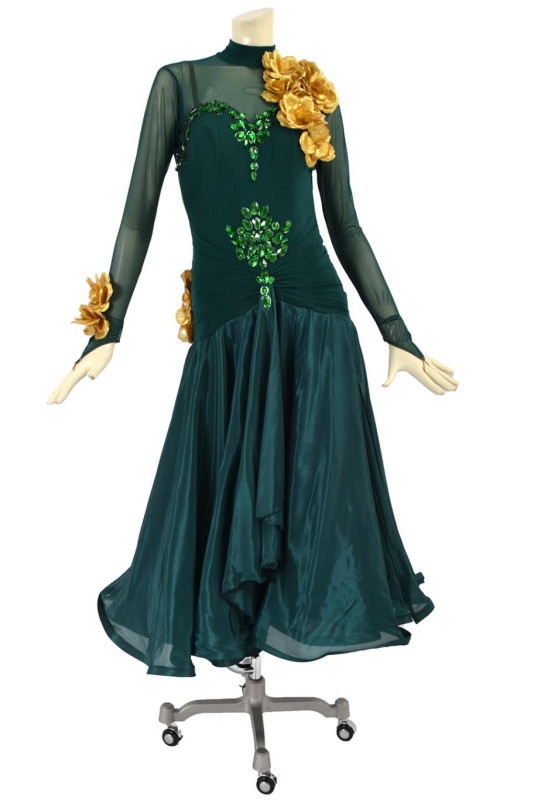 グリーン社交ダンスドレス　サイズM パソドレス アメリカンスムースドレス WL0149D フォレストグリーン