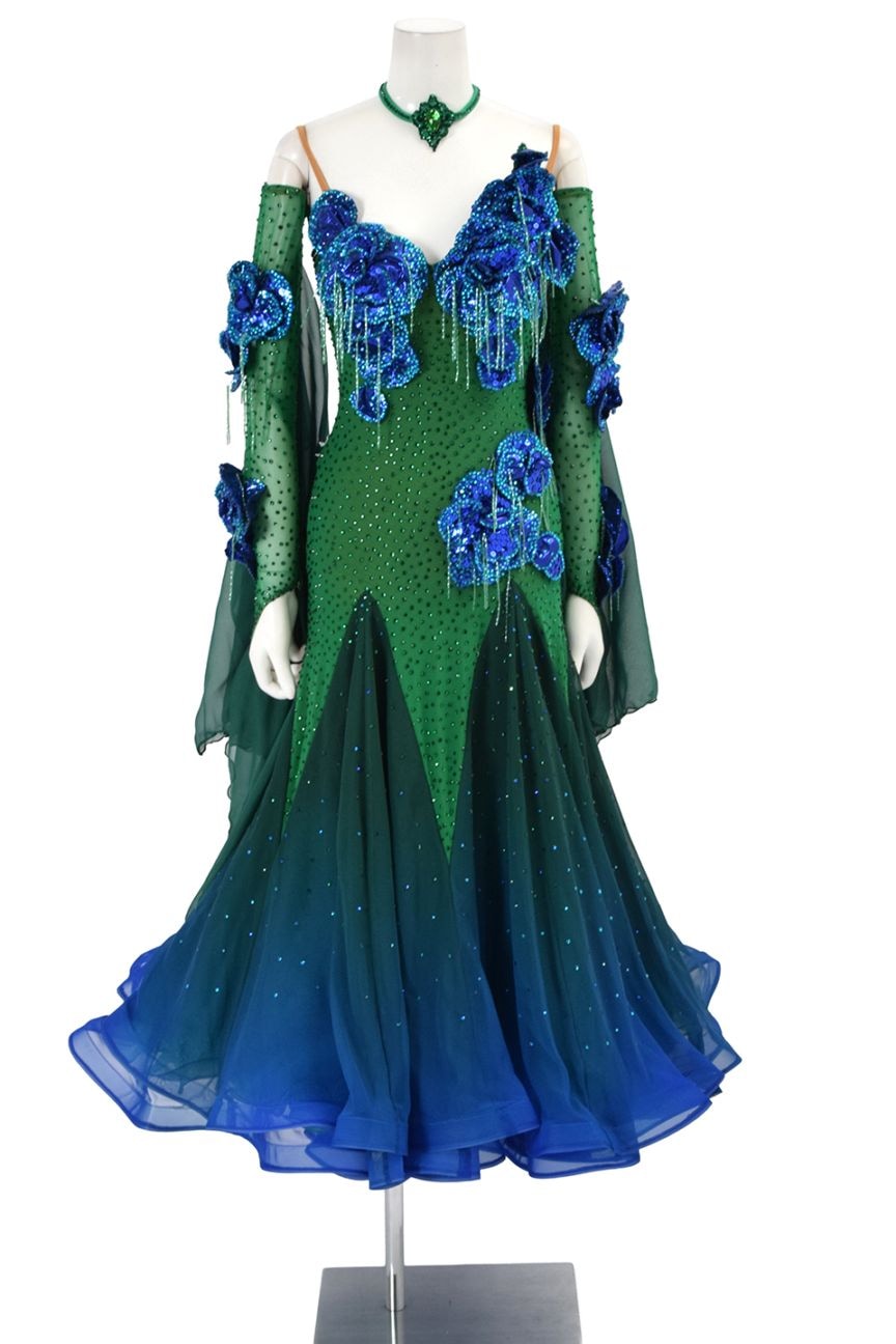 スタンダードドレス WS0693D エメラルド/ブルージルコン M 社交ダンス