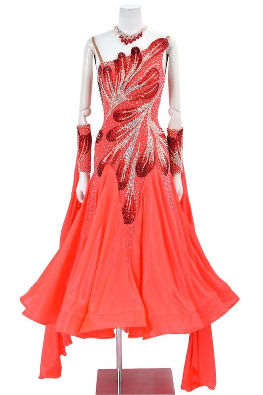 スタンダードドレス WS0694D タンゴレッド S 社交ダンス モダンドレス