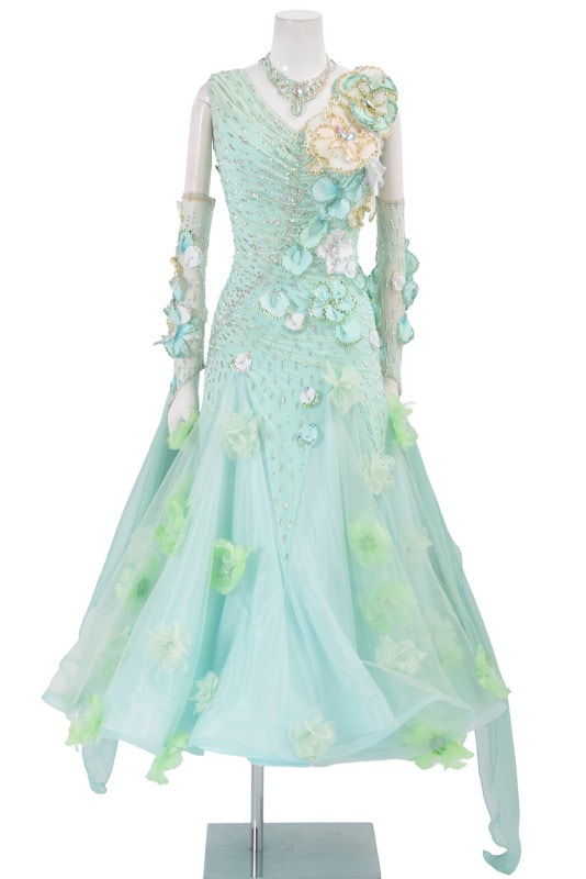 美品 社交ダンスドレス モダン Ｍ ミントグリーン 美品 社交ダンスドレス モダン M ミントグリーン 美品 社交ダンス