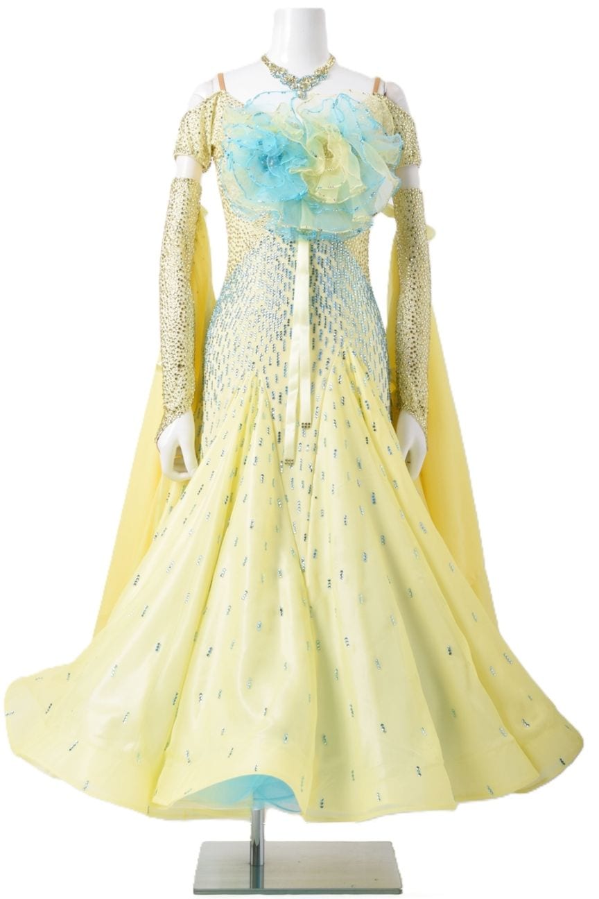 スタンダードドレス WS0668D レモン/アクア S 社交ダンス モダンドレス