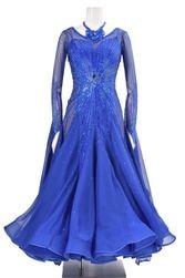 社交ダンスドレス　L サイズ　青いフラワープリントのダンスドレス 社交ダンスドレス L サイズ 青いフラワープリントのダンスドレス