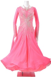 社交ダンスドレス 　タカダンス　ピンク フラワーモチーフ　　ロングドレス スタンダードドレス WS0539 ライラック/ローズピンク S 社交