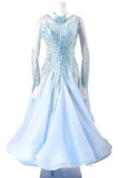 社交ダンスドレス 青 白 羽根装飾 サイズＳ〜M タカダンス 取り寄せ品】TAKADANCE スタンダードドレス 3S00154B Mサイズ
