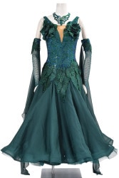 タカダンス　社交ダンス衣装 ダークグリーン ビーズ装飾 タカダンス 社交ダンス衣装 ダークグリーン ビーズ装飾