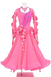 社交ダンスドレス 　タカダンス　ピンク フラワーモチーフ　　ロングドレス 💗Pink Dress💗 Design by @taka.dance.fashion タカダンス