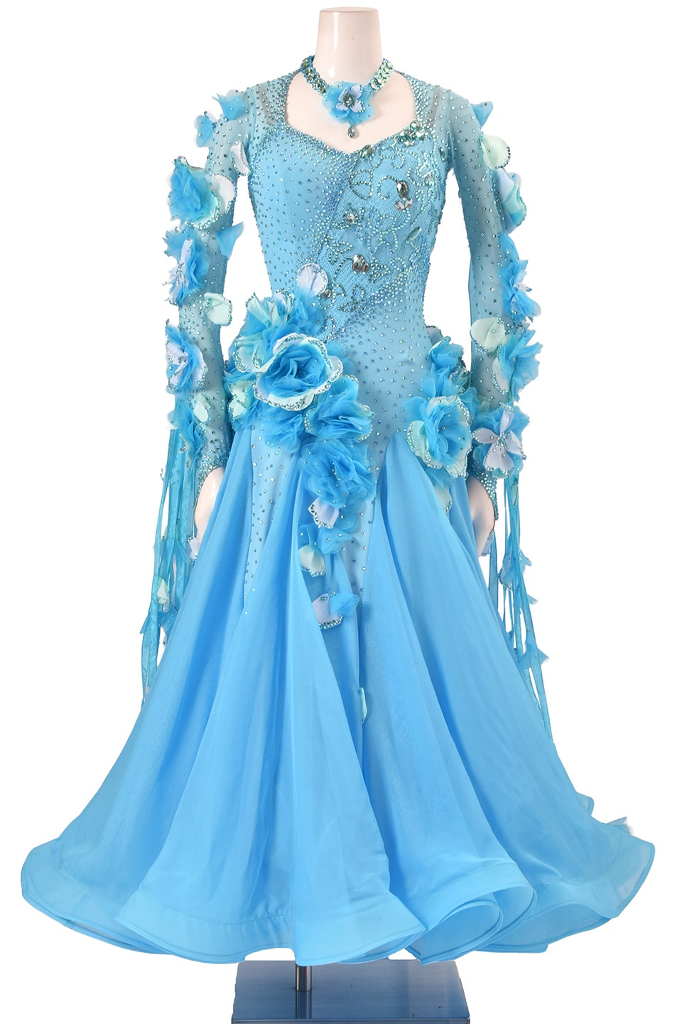 社交ダンスモダンドレスM青花 スタンダードドレス WS0667D ブルーパラダイス S 社交ダンス モダン