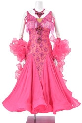 社交ダンスドレス 　タカダンス　ピンク フラワーモチーフ　　ロングドレス タカダンス LADIES,ドレス takadance.shop 社交ダンス 衣装