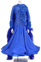 社交ダンスドレス ホワイト/ゴールド/ブルー 社交ダンスドレス ホワイト/ゴールド/ブルー