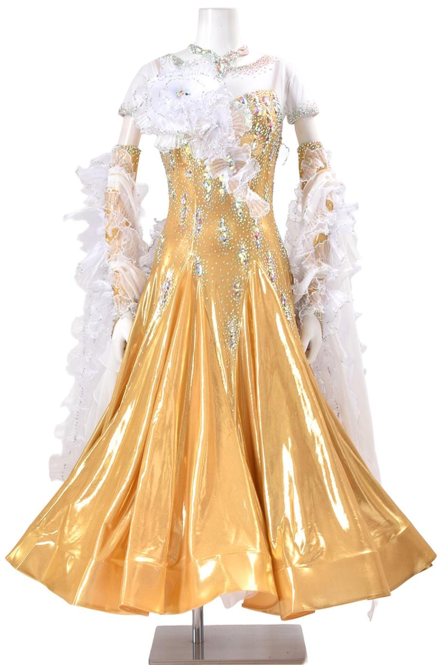 社交ダンス スタンダードドレス ホワイト×ゴールド 社交ダンス ドレス