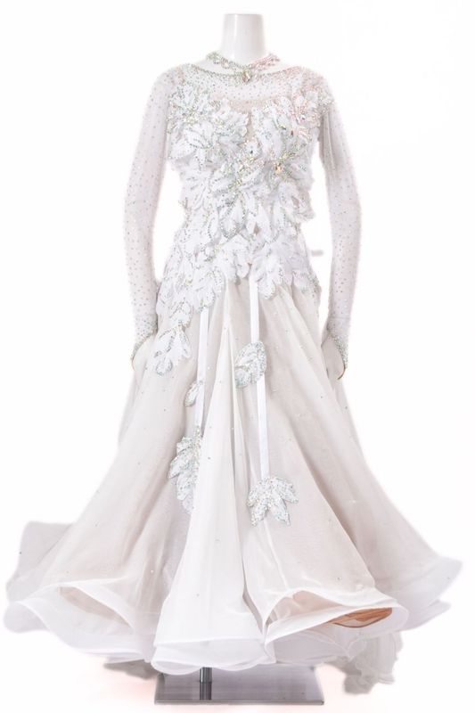 スタンダードドレス WS0726D ホワイト L 社交ダンス モダンドレス