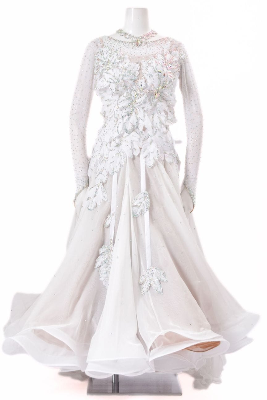 スタンダードドレス WS0726D ホワイト L 社交ダンス モダンドレス