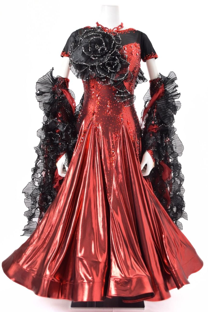 スタンダードドレス WS0729D レッド/ブラック M 社交ダンス モダン