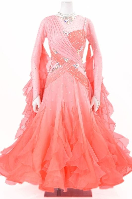 スタンダードドレス WS0741D サーモン/オレンジ S 社交ダンス モダン