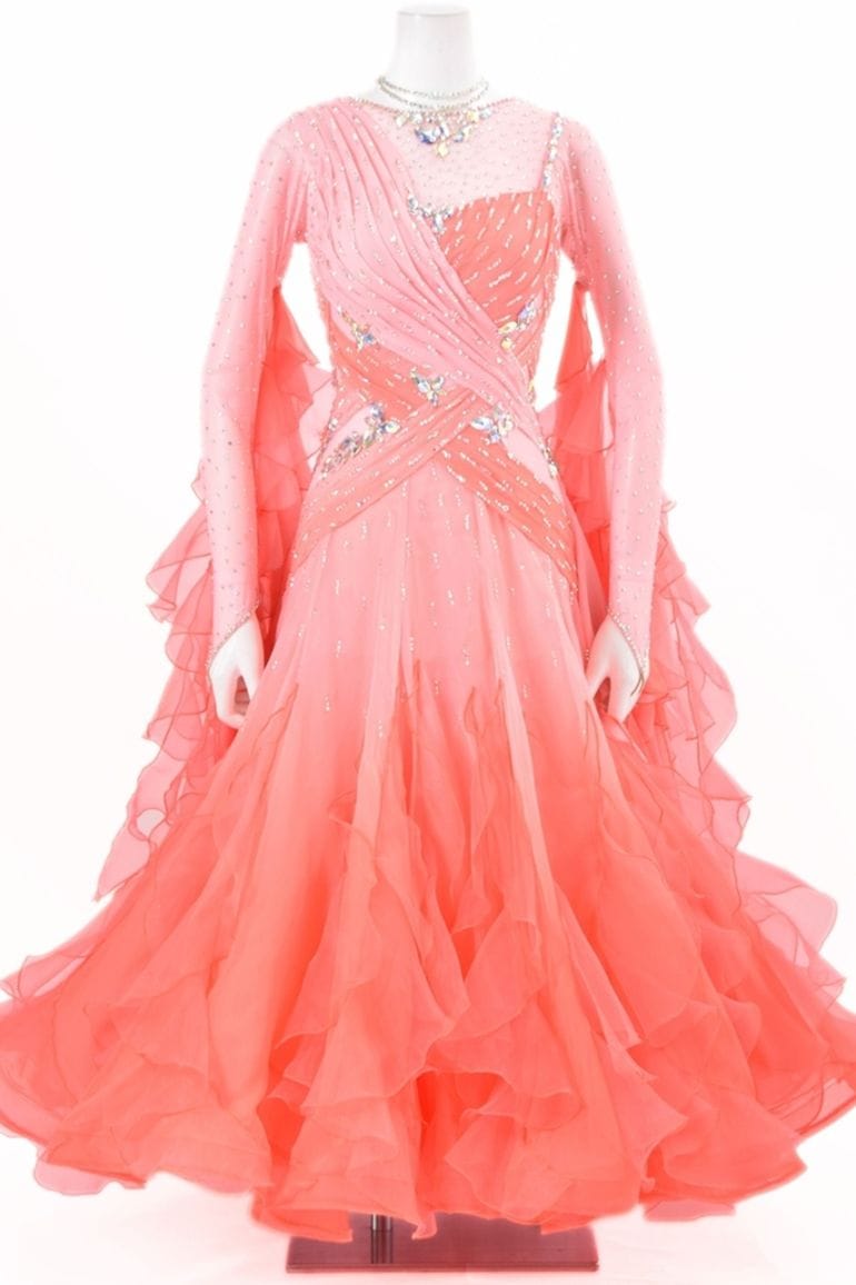 スタンダードドレス WS0741D サーモン/オレンジ S 社交ダンス モダン