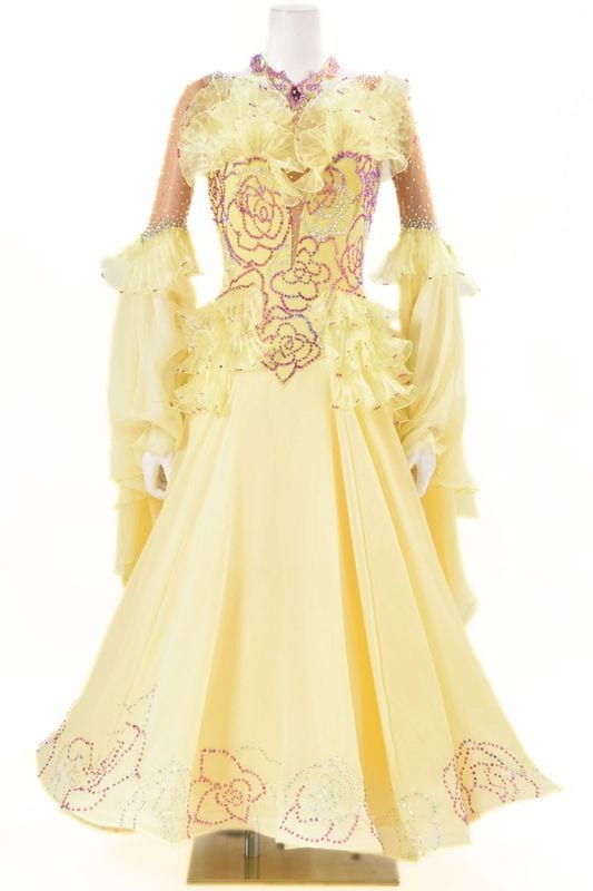 みーた　新品未使用　春色社交ダンスドレス　スタンダードSM スタンダードドレス WS0730D レモン M 社交ダンス モダンドレス ボール