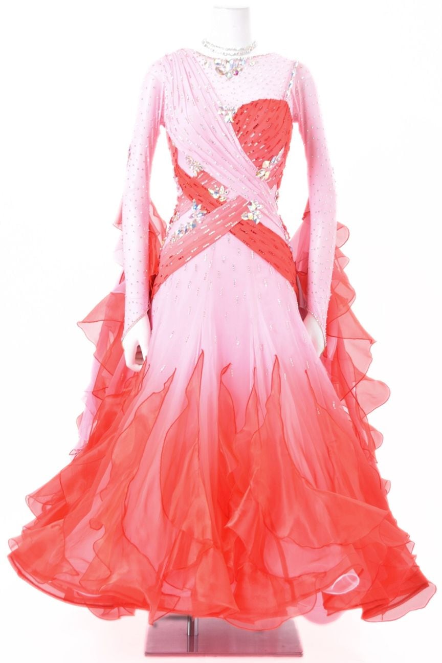 スタンダードドレス WS0741D チェリーピンク/レッド S 社交ダンス