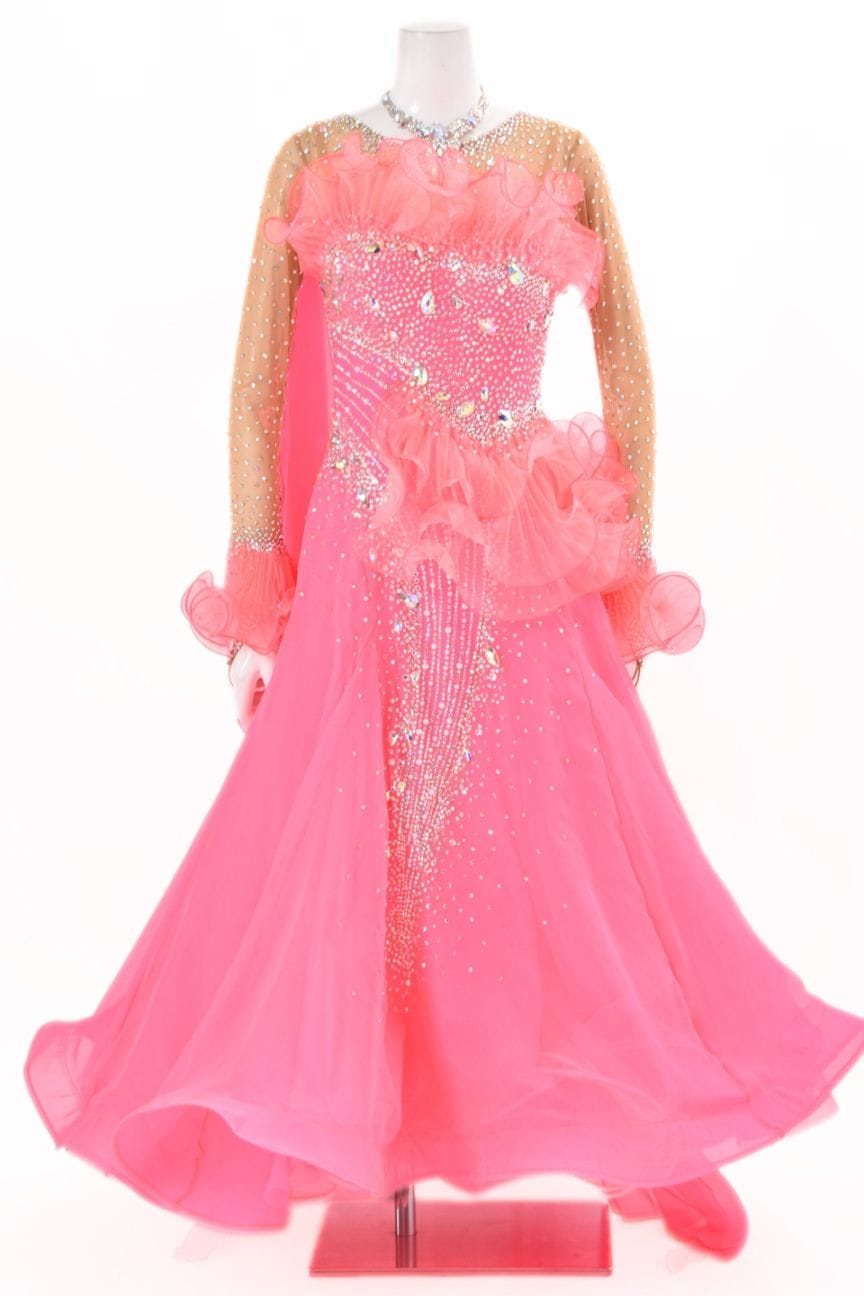 社交ダンスドレス　スタンダード　モダン　新品　Ｍ〜Ｌ　ピンク スタンダードドレス WS0743D サーモン L 社交ダンス モダンドレス