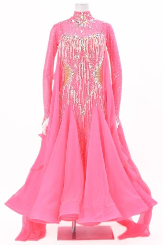 スタンダードドレス WS0732D サーモン M 社交ダンス モダンドレス