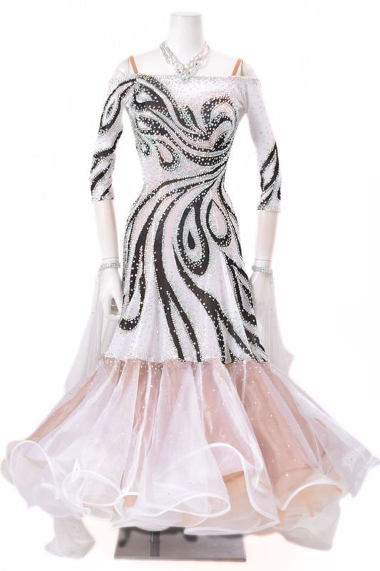 スタンダードドレス WS0738D ホワイト/ブラック S 社交ダンス モダン