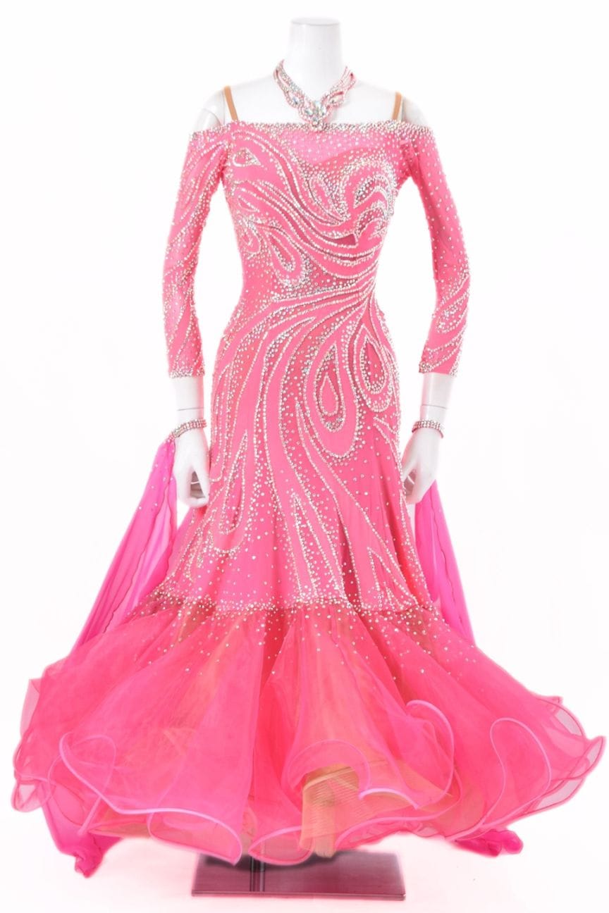 社交ダンスドレス　（新品) モダン　スタンダード　ラテン　ピンク　M〜 L スタンダードドレス WS0738D エレクトリックピンク/ピンクフィズ S