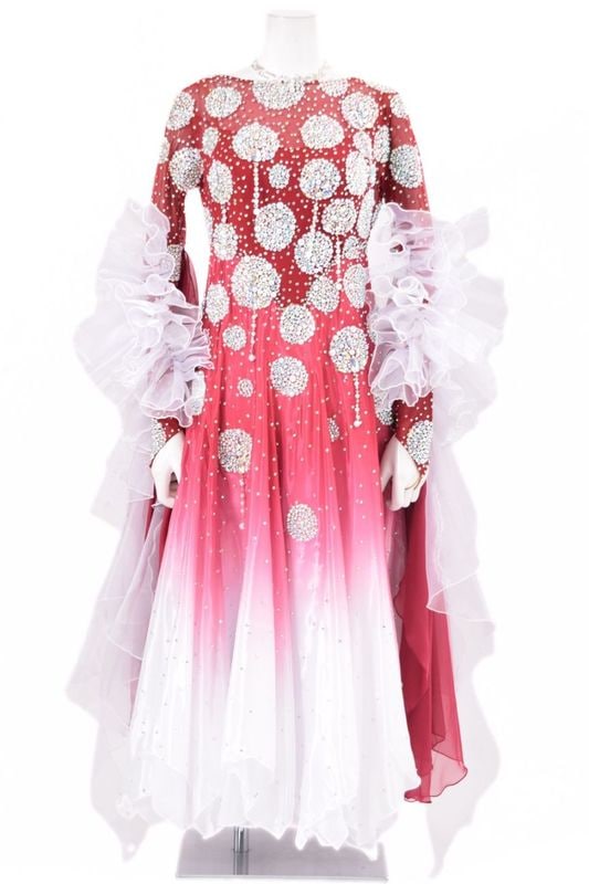 美品　社交ダンスドレス　スタンダードドレス　ホワイトドレス　ふわふわドレス 社交ダンス スタンダードモダン ドレス 【ホワイト】 DK598 – RAQS LUMINA