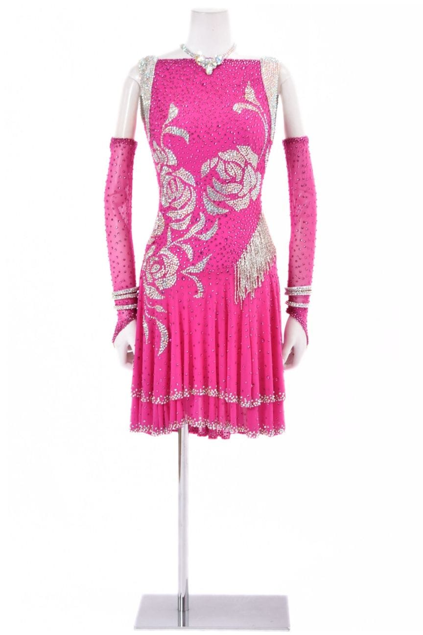 ラテンドレス WL0160D フーシャ/ホワイト S 社交ダンス タカダンス