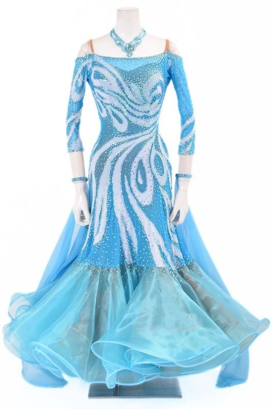 スタンダードドレス WS0738D ブルーパラダイス/ホワイト S 社交ダンス