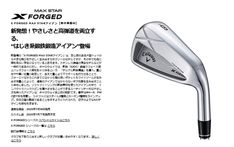 2025 キャロウェイ X フォージド MAX STAR アイアン 5本セット(#6-9,PW