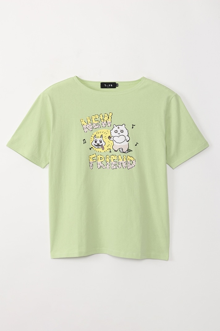 ちいかわ ボートネックTシャツ  NEW FRIENDS ピスタチオグリーン