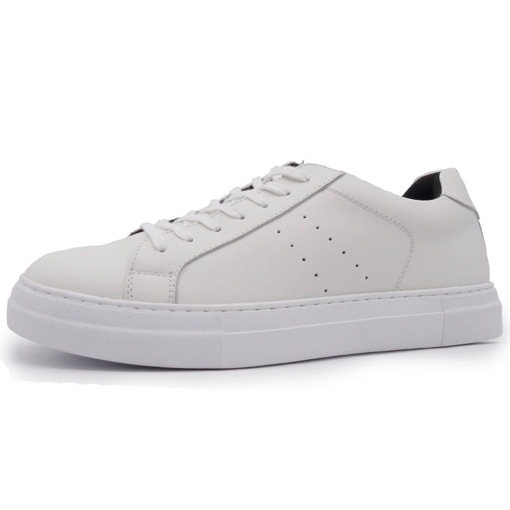 本革 7cm身長アップ ローカットスニーカー メンズ ホワイト 牛革 ラバーソール【HB010-7cmWHT】