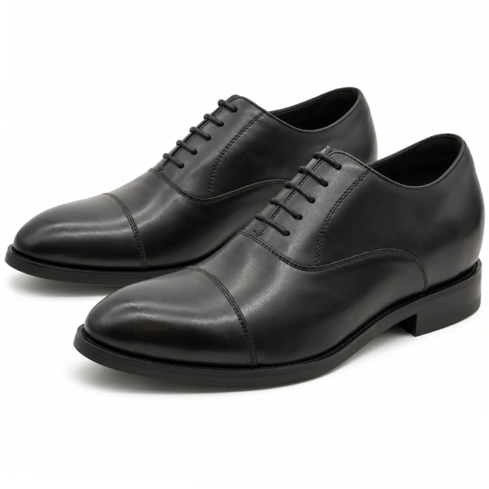 6.5cmUP 本革 ストレートチップ内羽根 シークレットシューズ マッケイ製法革靴 ブラック メンズ TALLSHOES【JPIN9890-65cmBLK】