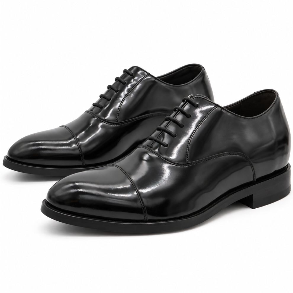 6cmUP 本革 ストレートチップ内羽根 シークレットシューズ マッケイ製法革靴 ブラックエナメル メンズ TALLSHOES【JPIN9890BLE】